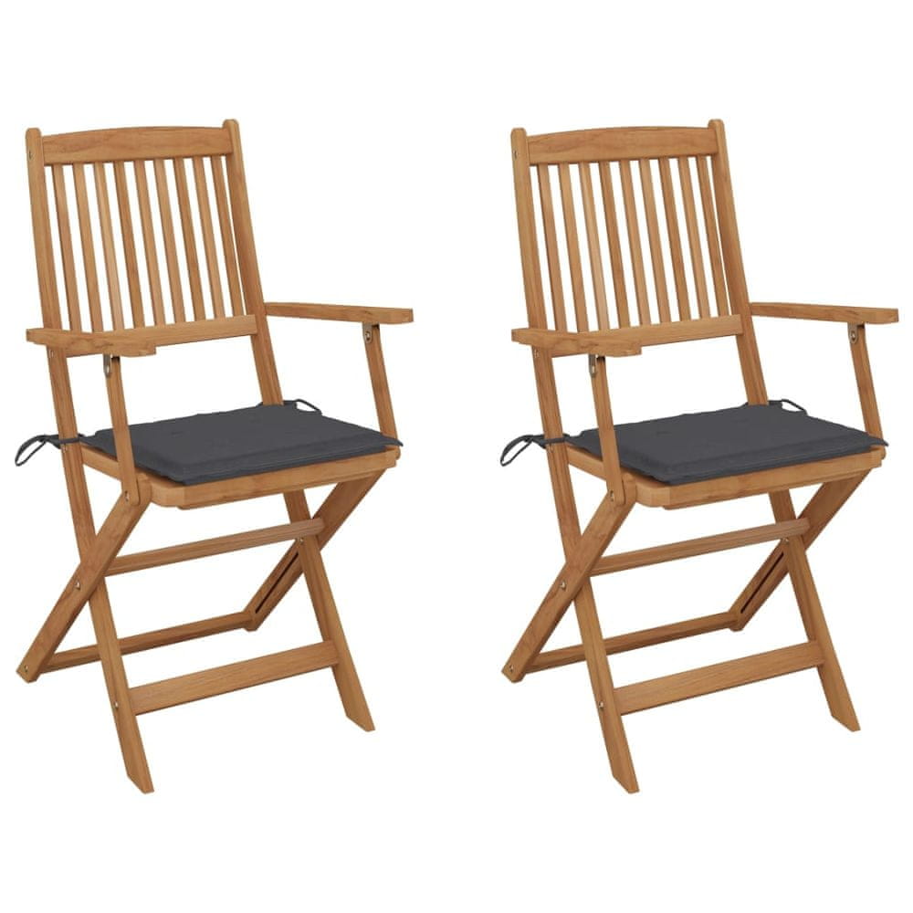 Vidaxl Skladacie záhradné stoličky 2 ks s podložkami akáciový masív